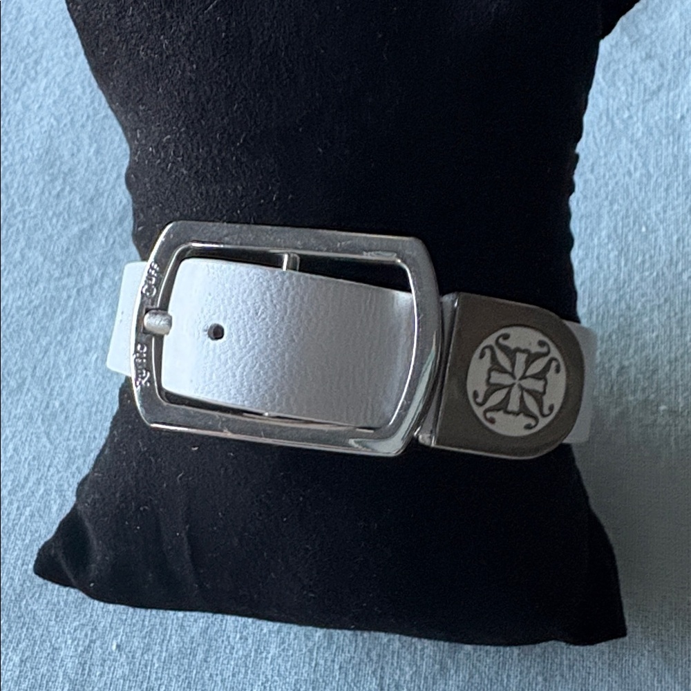 Rustic Cuff White Leather Bracelet with Silver Buckle